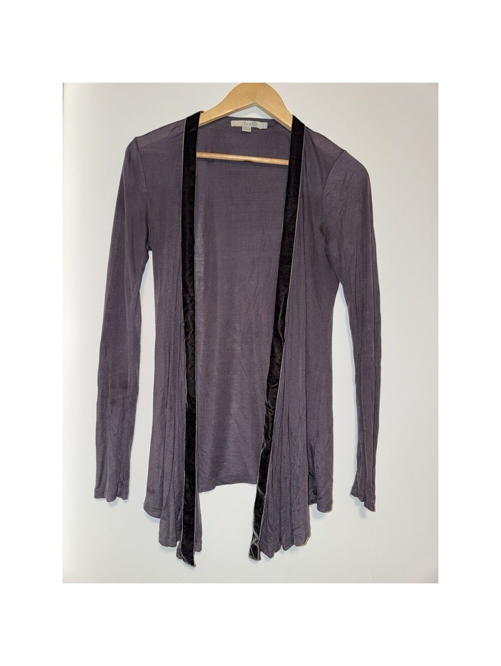 Boden Sweater Womens 6 Purple Lyocell Open Front Cardigan Velour Trim Thin